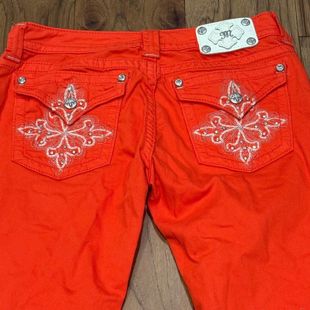 Miss Me Skinny Jeans Neon Orange Embroidered Rhinestone Size 30